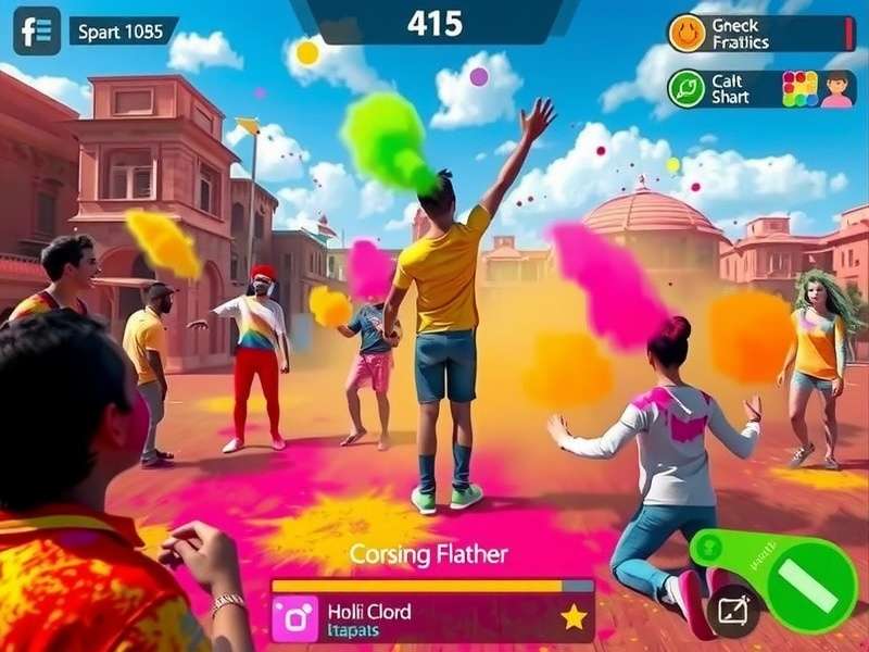Holi Color Craze gameplay screenshot showing colorful characters and environments